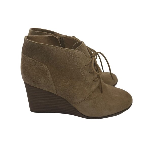 LUCKY BRAND SHYLOW Women SZ 9.5M/41 Brown Suede Leather Wedge Booties Lace Up - Picture 5 of 13